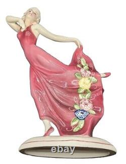 Vintage Art Deco Dancing Figurine Katzhutte Porcelain Lady Woman Hertwig 1157