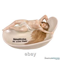 Vintage Art Deco German Porcelain Nude Women Pipe Rest Ashtray