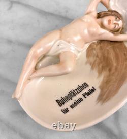 Vintage Art Deco German Porcelain Nude Women Pipe Rest Ashtray