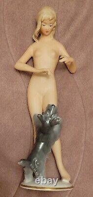 Vintage Art Deco Gerold Porcelain Bavaria Of A Nude Lady With a Dog
