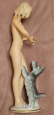 Vintage Art Deco Gerold Porcelain Bavaria Of A Nude Lady With a Dog