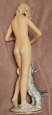 Vintage Art Deco Gerold Porcelain Bavaria Of A Nude Lady With a Dog