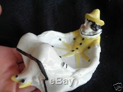 Vintage Art Deco Lady Harlequin Porcelain Signed Pin Trinket Tray Dish