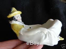 Vintage Art Deco Lady Harlequin Porcelain Signed Pin Trinket Tray Dish