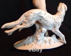 Vintage Art Deco Large ROYAL DUX Nude Woman with Borzoi Porcelain Figurine 14T