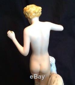 Vintage Art Deco Large ROYAL DUX Nude Woman with Borzoi Porcelain Figurine 14T