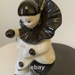 Vintage Art Deco Mime Porcelain Bowl Lid Black White Clown Figurine