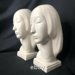 Vintage Art Deco Pair Ceramic Busts Blanc de Chine Frank Graham Holmes