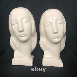 Vintage Art Deco Pair Ceramic Busts Blanc de Chine Frank Graham Holmes