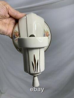 Vintage Art Deco Pair Ceramic Porcelain Bathroom Floral Wall Sconce Lights