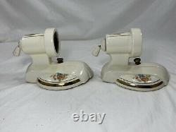 Vintage Art Deco Pair Ceramic Porcelain Bathroom Floral Wall Sconce Lights