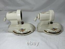 Vintage Art Deco Pair Ceramic Porcelain Bathroom Floral Wall Sconce Lights