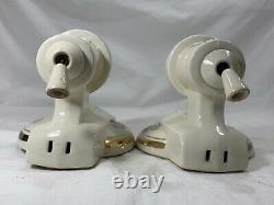 Vintage Art Deco Pair Ceramic Porcelain Bathroom Floral Wall Sconce Lights