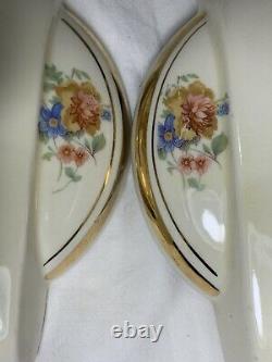 Vintage Art Deco Pair Ceramic Porcelain Bathroom Floral Wall Sconce Lights