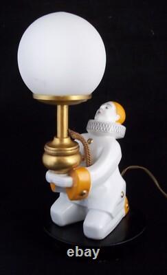 Vintage Art Deco Pierrot And The Moon French Porcelain Dresser Lamp 1920