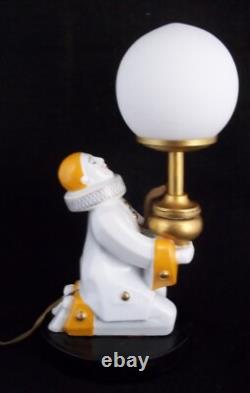 Vintage Art Deco Pierrot And The Moon French Porcelain Dresser Lamp 1920