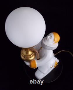 Vintage Art Deco Pierrot And The Moon French Porcelain Dresser Lamp 1920