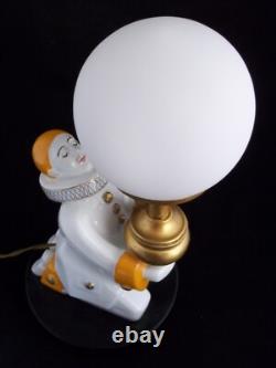 Vintage Art Deco Pierrot And The Moon French Porcelain Dresser Lamp 1920