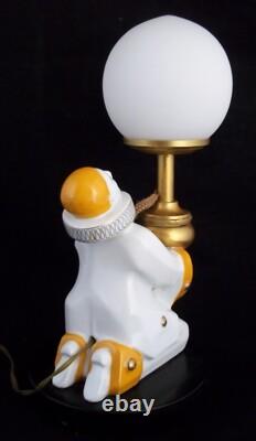 Vintage Art Deco Pierrot And The Moon French Porcelain Dresser Lamp 1920