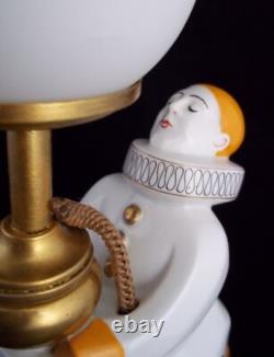Vintage Art Deco Pierrot And The Moon French Porcelain Dresser Lamp 1920