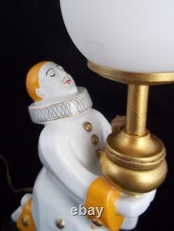 Vintage Art Deco Pierrot And The Moon French Porcelain Dresser Lamp 1920