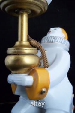 Vintage Art Deco Pierrot And The Moon French Porcelain Dresser Lamp 1920