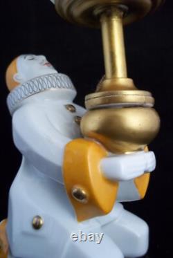 Vintage Art Deco Pierrot And The Moon French Porcelain Dresser Lamp 1920