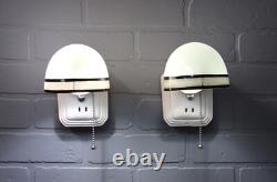 Vintage Art Deco Porcelain Bathroom Vanity Wall Sconces Rewired Black and White