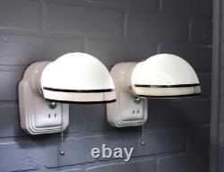 Vintage Art Deco Porcelain Bathroom Vanity Wall Sconces Rewired Black and White