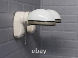 Vintage Art Deco Porcelain Bathroom Vanity Wall Sconces Rewired Black and White