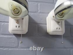 Vintage Art Deco Porcelain Bathroom Vanity Wall Sconces Rewired Black and White