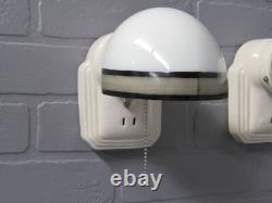Vintage Art Deco Porcelain Bathroom Vanity Wall Sconces Rewired Black and White