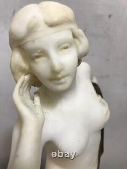 Vintage Art Deco Porcelain & Brass Statue 14x6 Marble Base. See12pix MAKE OFFER