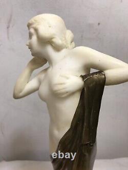 Vintage Art Deco Porcelain & Brass Statue 14x6 Marble Base. See12pix MAKE OFFER