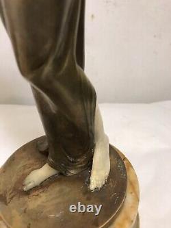 Vintage Art Deco Porcelain & Brass Statue 14x6 Marble Base. See12pix MAKE OFFER