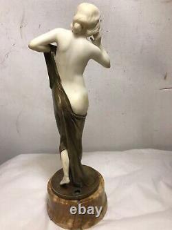 Vintage Art Deco Porcelain & Brass Statue 14x6 Marble Base. See12pix MAKE OFFER