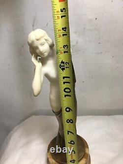 Vintage Art Deco Porcelain & Brass Statue 14x6 Marble Base. See12pix MAKE OFFER