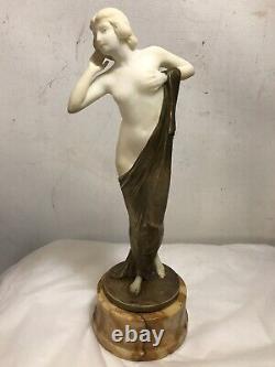 Vintage Art Deco Porcelain & Brass Statue 14x6 Marble Base. See12pix MAKE OFFER