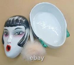 Vintage Art Deco Porcelain, Goebel Mark, Flapper, Lady Headlady Smokingpowder Box