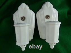 Vintage Art Deco Porcelain Wall Vanity Electric Light Fixtures Sconces