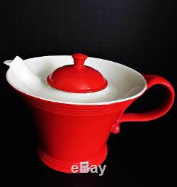 Vintage Art Deco Retro HALL CHINA Teapot Melody Red & White Porcelain 6 cup 6'
