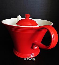 Vintage Art Deco Retro HALL CHINA Teapot Melody Red & White Porcelain 6 cup 6'