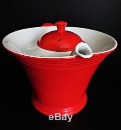 Vintage Art Deco Retro HALL CHINA Teapot Melody Red & White Porcelain 6 cup 6'