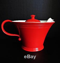 Vintage Art Deco Retro HALL CHINA Teapot Melody Red & White Porcelain 6 cup 6'