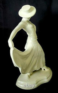 Vintage Art Deco Spanish Topless Lady Flamingo Dancer With Hat Ceramic Sculpture