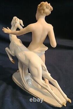 Vintage Art Deco Wallendorf Nude Woman With Rearing Gazelle Porcelain Figurine