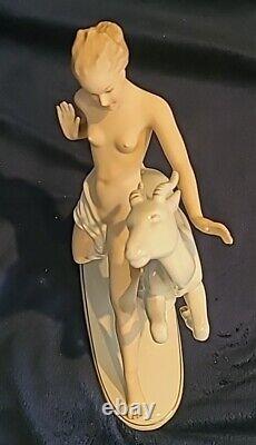 Vintage Art Deco Wallendorf Nude Woman With Rearing Gazelle Porcelain Figurine