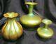 Vintage Art Deco Zsolnay Pottery Iridescent Green 3 Vases Hungary Stunning