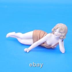 Vintage BATHING BEAUTY Porcelain Doll n Silk Suit German Art Deco Figurine 1920s