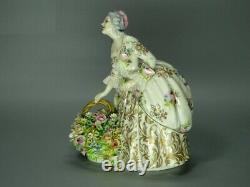 Vintage Basket Of Flowers Porcelain Figurine Original Fabris Italy Art Sculpture